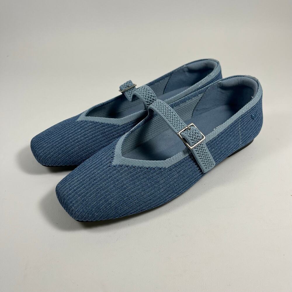 Blue Knit Mary Jane Flats for Women